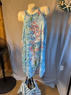 NWT Emily Wonder plus Size Sleeveless Blue Floral Patchwork Summer Dress